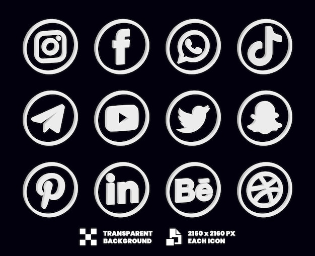 PSD colección de iconos de las redes sociales en 3d