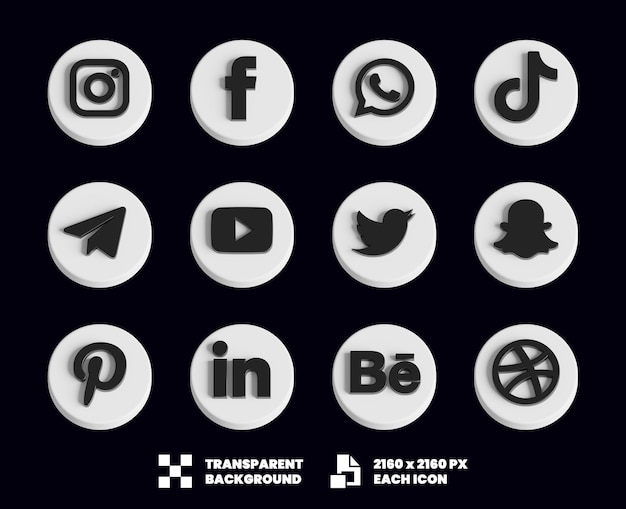 Colección de iconos de las redes sociales en 3d