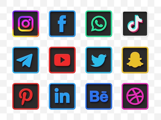 PSD colección de iconos de redes sociales 3d