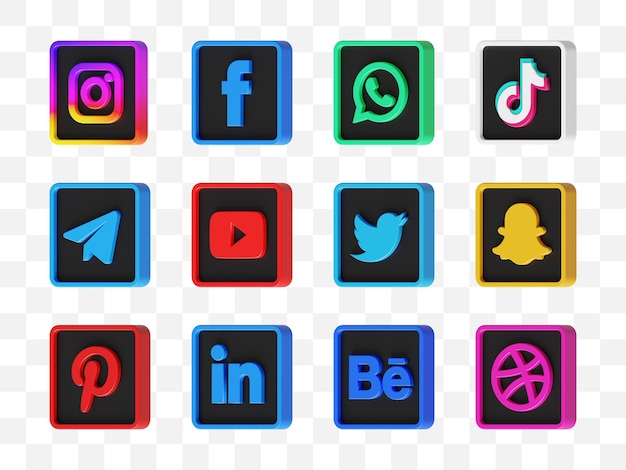 Colección de iconos de las redes sociales en 3d