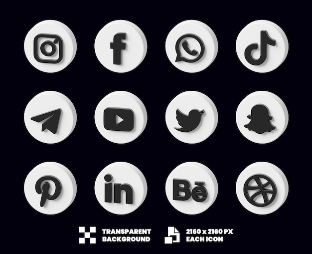 PSD colección de iconos de redes sociales 3d