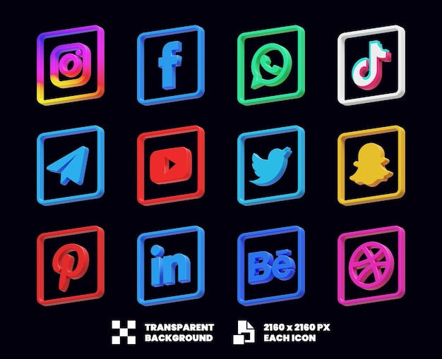 PSD colección de iconos de redes sociales 3d