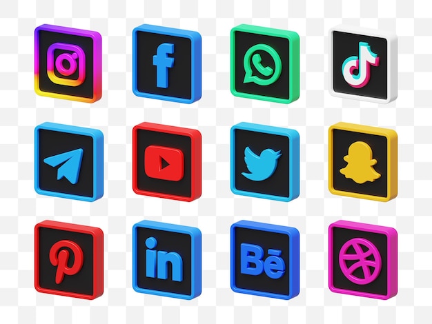 PSD colección de iconos de redes sociales 3d