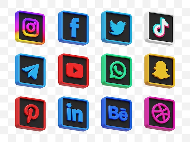 PSD colección de iconos de redes sociales 3d