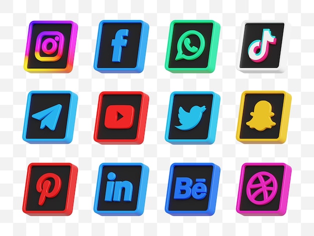 Colección de iconos de redes sociales en 3d