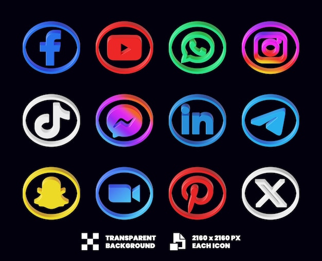 PSD colección de iconos de las redes sociales en 3d