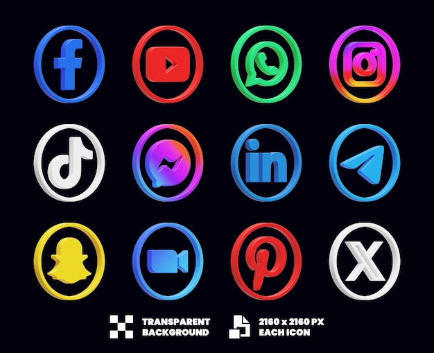 PSD colección de iconos de las redes sociales en 3d
