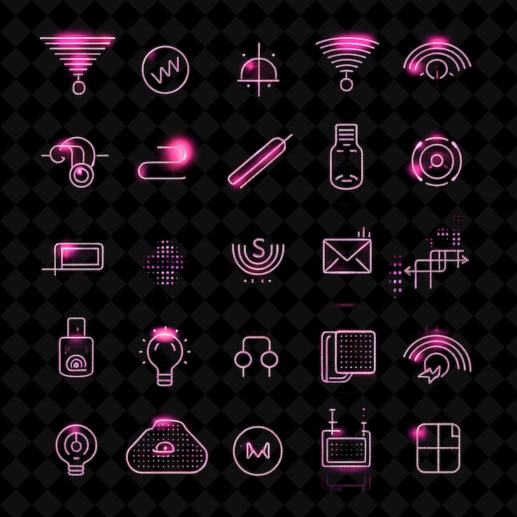 PSD colección de íconos de señales comerciales con brillo parpadeante en pi conjunto creativo color de neón colección y2k