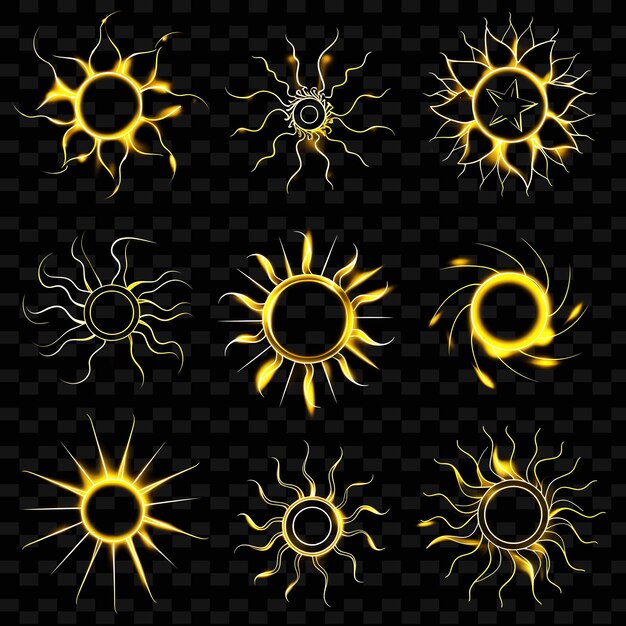 Colección de íconos del sol con efecto de neón suave en conjunto radiante png iconic y2k shape art decoratives