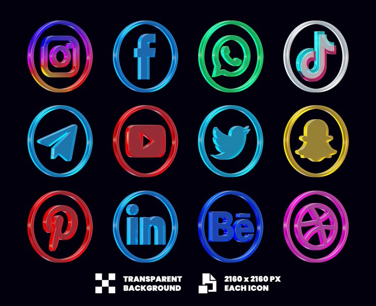 PSD colección de iconos de vidrio de redes sociales 3d