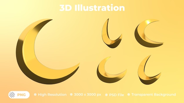 Colección de ilustraciones de luna creciente en 3d