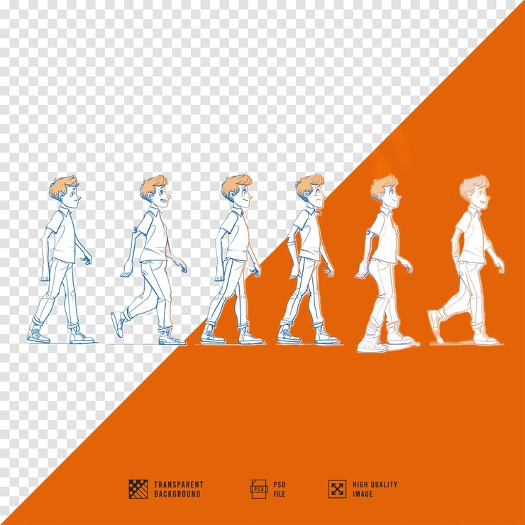 PSD una colección de ilustraciones que muestran animación en ejecución sin fondo