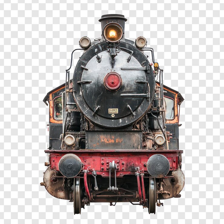 PSD colección de imágenes frontales de locomotoras de motor de vapor aisladas en un fondo transparente