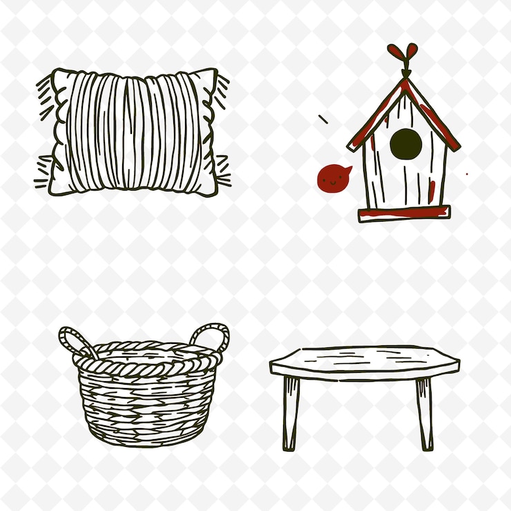 PSD una colección de imágenes de muebles y una casa de pájaros