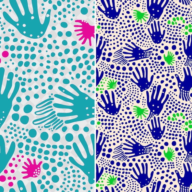una colección de impresiones coloridas con huellas de mano en ellas