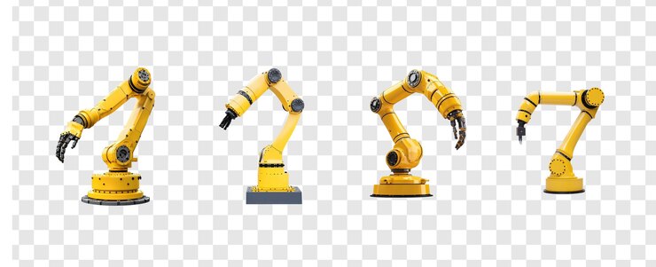 PSD colección de la industria de brazo amarillo robótico aislado sobre un fondo transparente