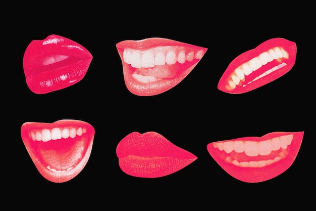 PSD colección de labios bocas sonrisas cortadas para textura de efectos de álbum de recortes de collage