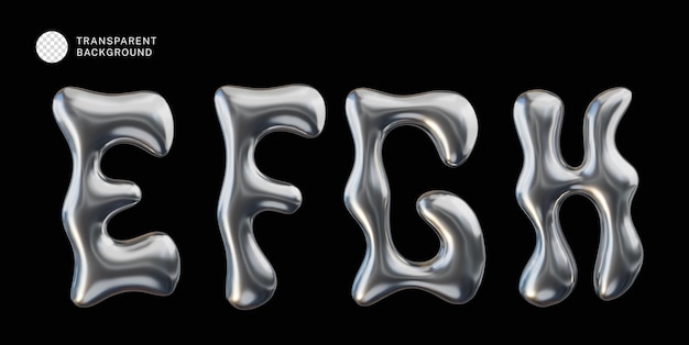 Colección de letras en cromo 3D alfabeto 3D plateado
