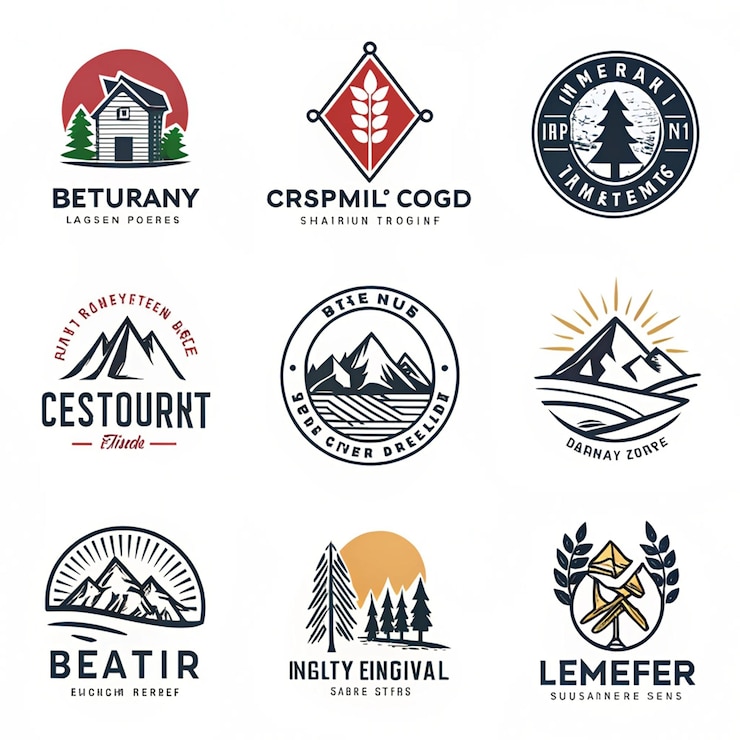 PSD una colección de logotipos para un albergue y un albergue de montaña
