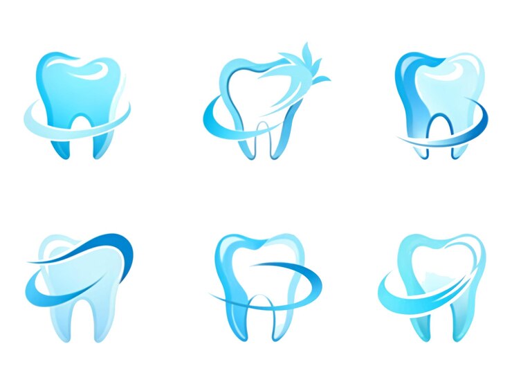 PSD colección de logotipos dentales e íconos de dientes en color azul