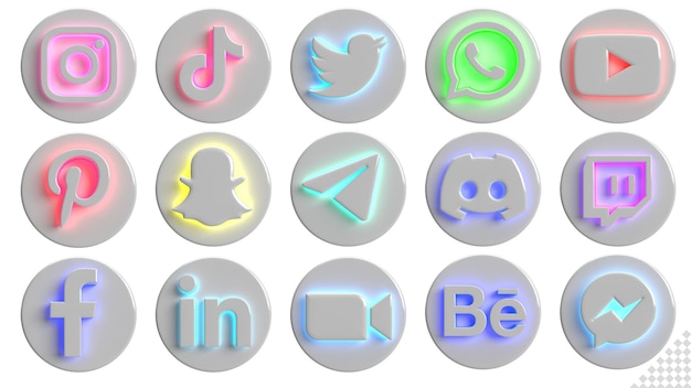 PSD la colección de logotipos de iconos de redes sociales más popular 3d render