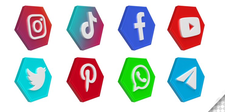 PSD colección de logotipos de iconos de redes sociales populares render 3d