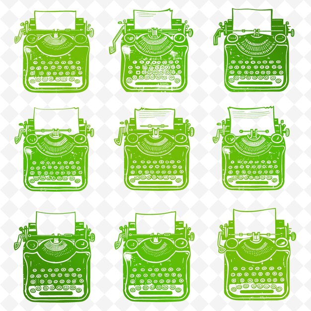 PSD una colección de máquinas de escribir verdes y blancas con un fondo verde