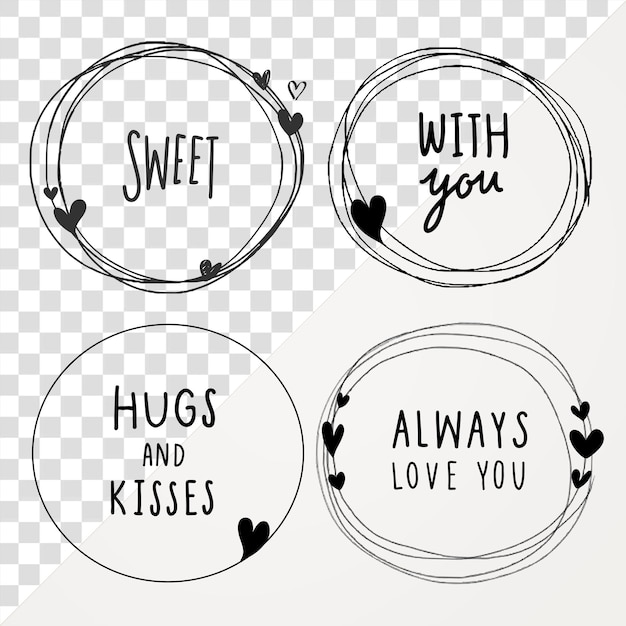 Colección de marcos de amor de Doodle en png transparente