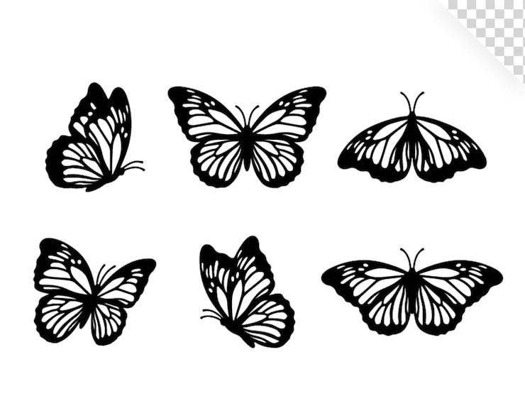 PSD colección de mariposas bonitas dibujadas a mano