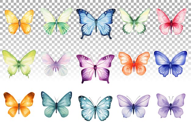 PSD colección de mariposas coloridas colección de cliparts de acuarela para baños de bebés y diseños de celebraciones