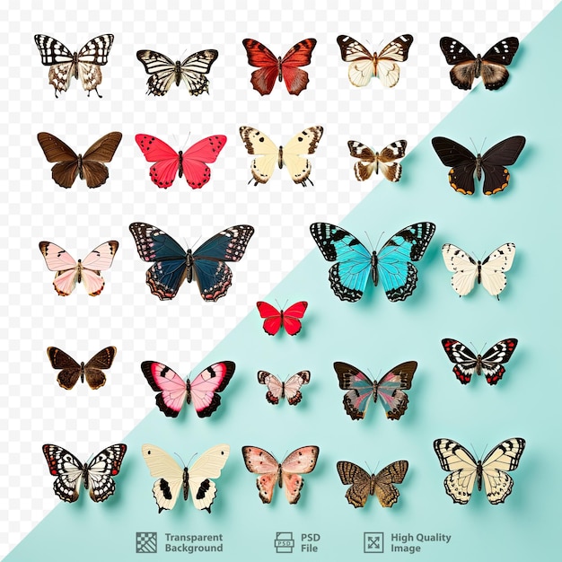 PSD una colección de mariposas con diferentes colores y patrones