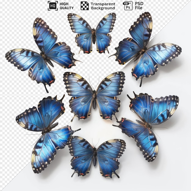 PSD colección de mariposas morpho azules aisladas sobre un fondo transparente