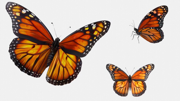 Colección de mariposas sobre un fondo transparente