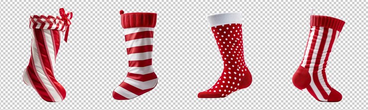 PSD colección de medias navideñas rojas y blancas aisladas sobre un fondo transparente