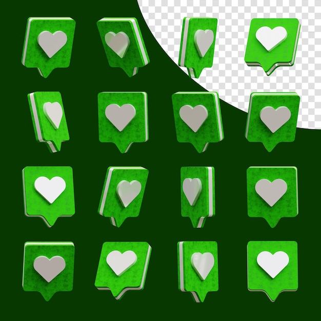 Una colección de mensajes de amor y iconos de corazón 3d png imagen transparente Medios sociales 3d peng