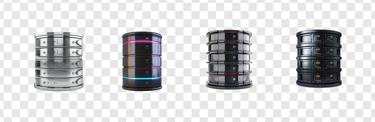 PSD colección de modernas bases de datos y almacenamiento en disco duro 3d que se aíslan en un fondo transparente