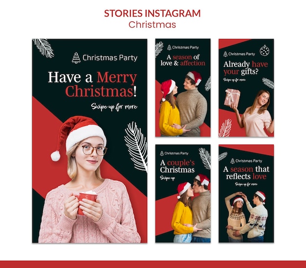 PSD colección navideña de historias de instagram navideñas