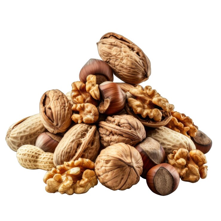 PSD una colección de nueces avellanas y cacahuetes
