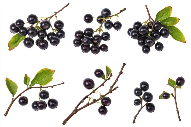 Colección de nueve moras en un patrón en forma de cuadrícula sobre un fondo transparente Las moras varían en