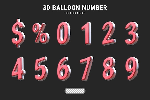 Colección de números con 3D metálico