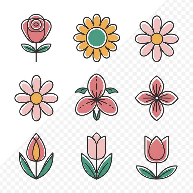 Una colección de ollas de flores con la palabra jardín en el fondo transparente