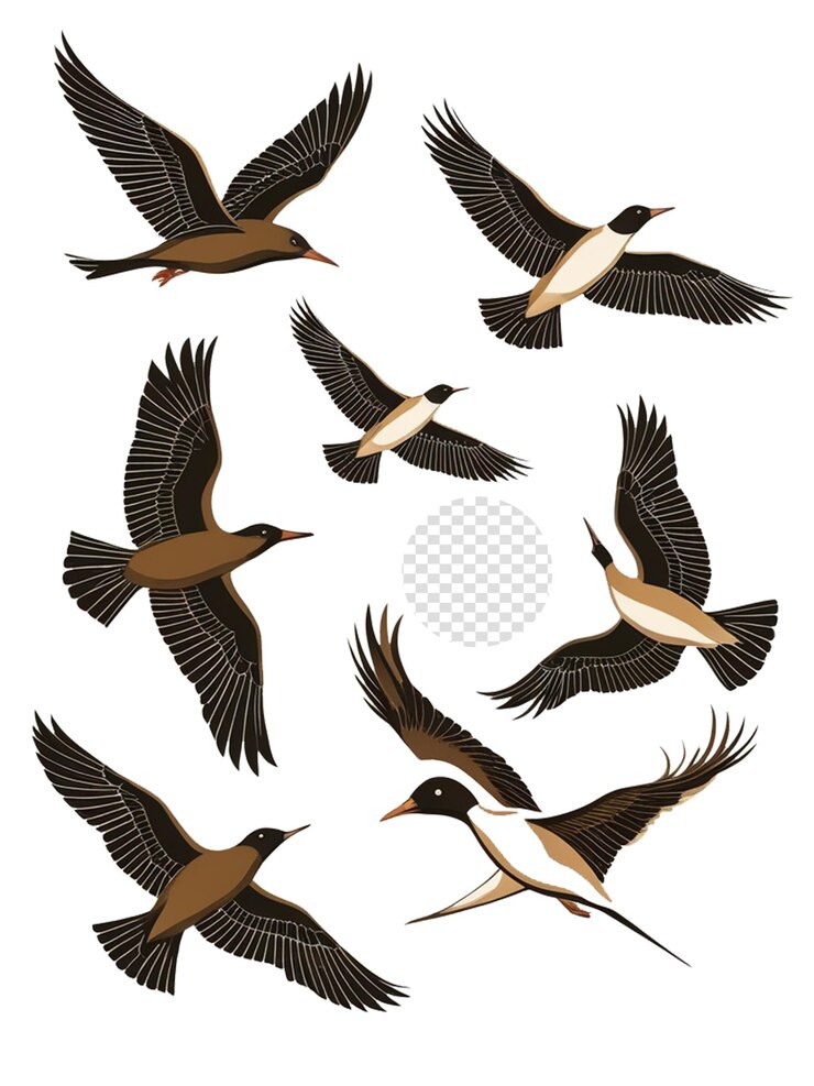 PSD una colección de pájaros de diferentes colores y formas