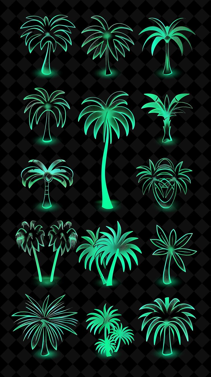 PSD una colección de palmeras con un fondo verde y las palabras palmeras