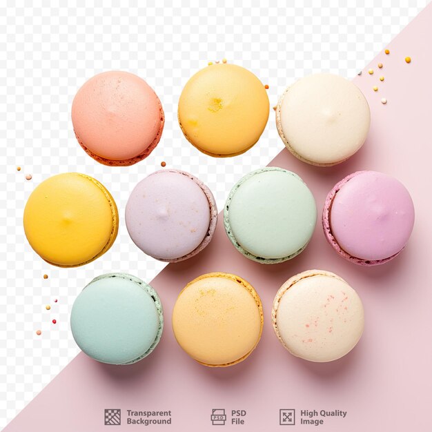 PSD una colección de pastelitos de macarrones coloridos, coloridos, coloridos y coloridos.