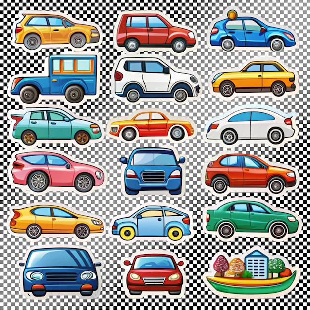 Colección de pegatinas de automóviles sobre un fondo transparente