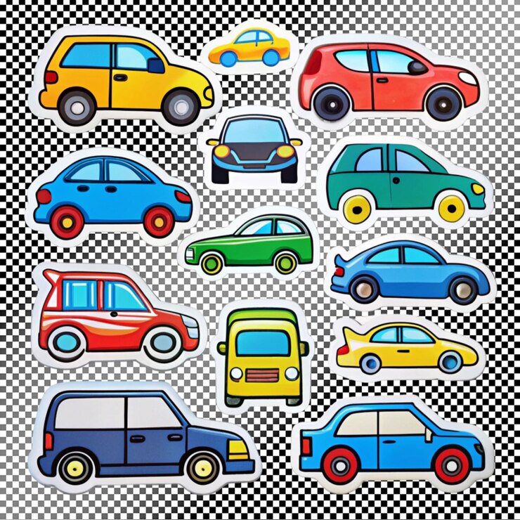 PSD colección de pegatinas de automóviles sobre un fondo transparente
