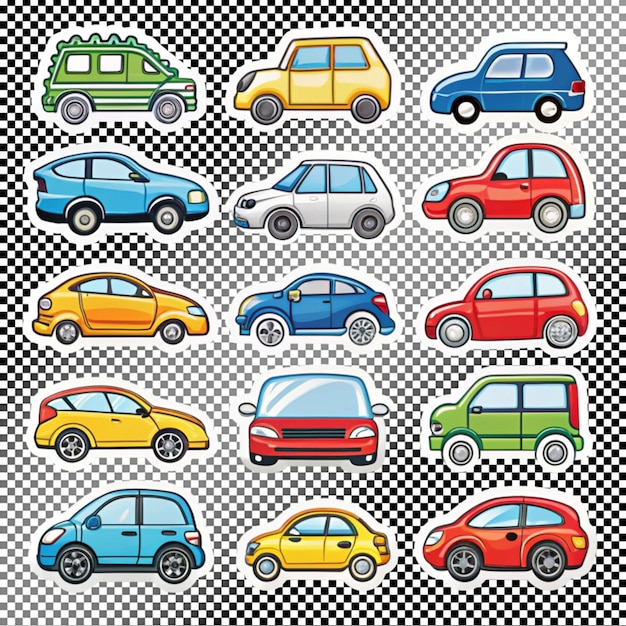 Colección de pegatinas de automóviles sobre un fondo transparente