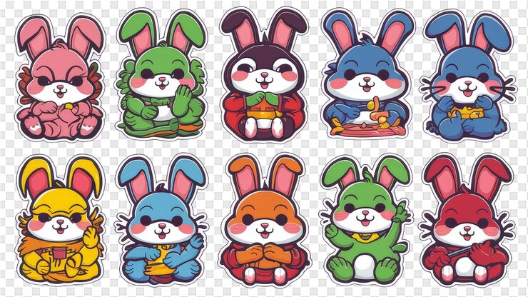 PSD una colección de personajes de dibujos animados que incluyen conejo y conejo