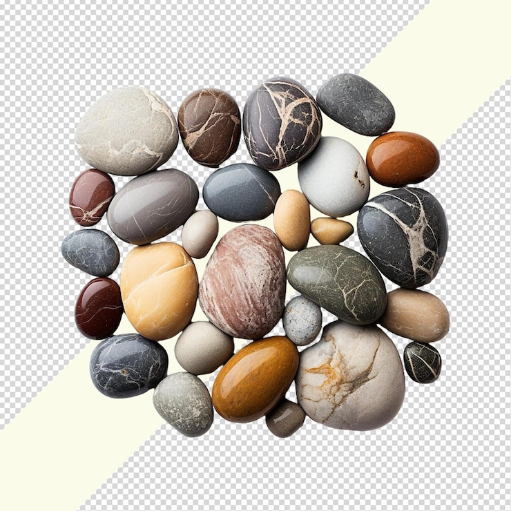 PSD colección de piedras pulidas en un fondo transparente