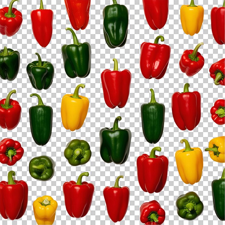 PSD colección de pimientos rojos, verdes y amarillos aislados sobre un fondo transparente en formatos png y psd
